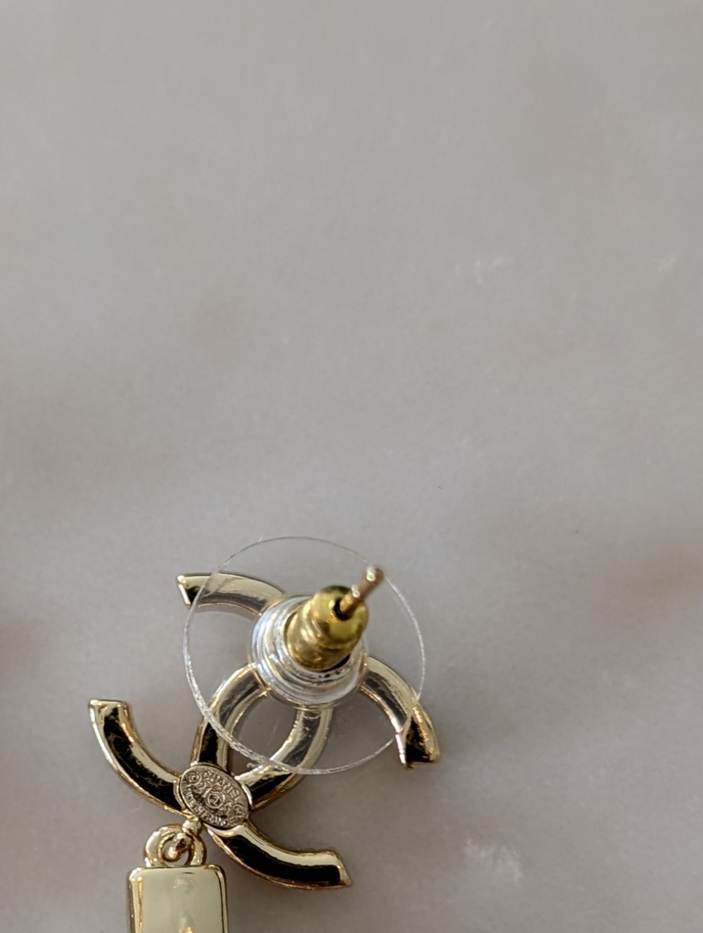 Chanel Gold Crystal Cross Drop Earrings with Interlocking Logo Accent - Picture 5 of 5